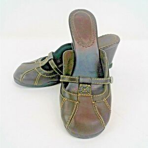 Cato Womens Brown W/Distinctive Stitching Mary Jane 3" Wedge Heels Mules Size 8M